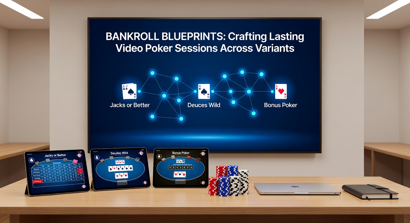 Tabelle mit Bankroll-Berechnungen für verschiedene Video-Poker-Varianten und Strategie-Charts