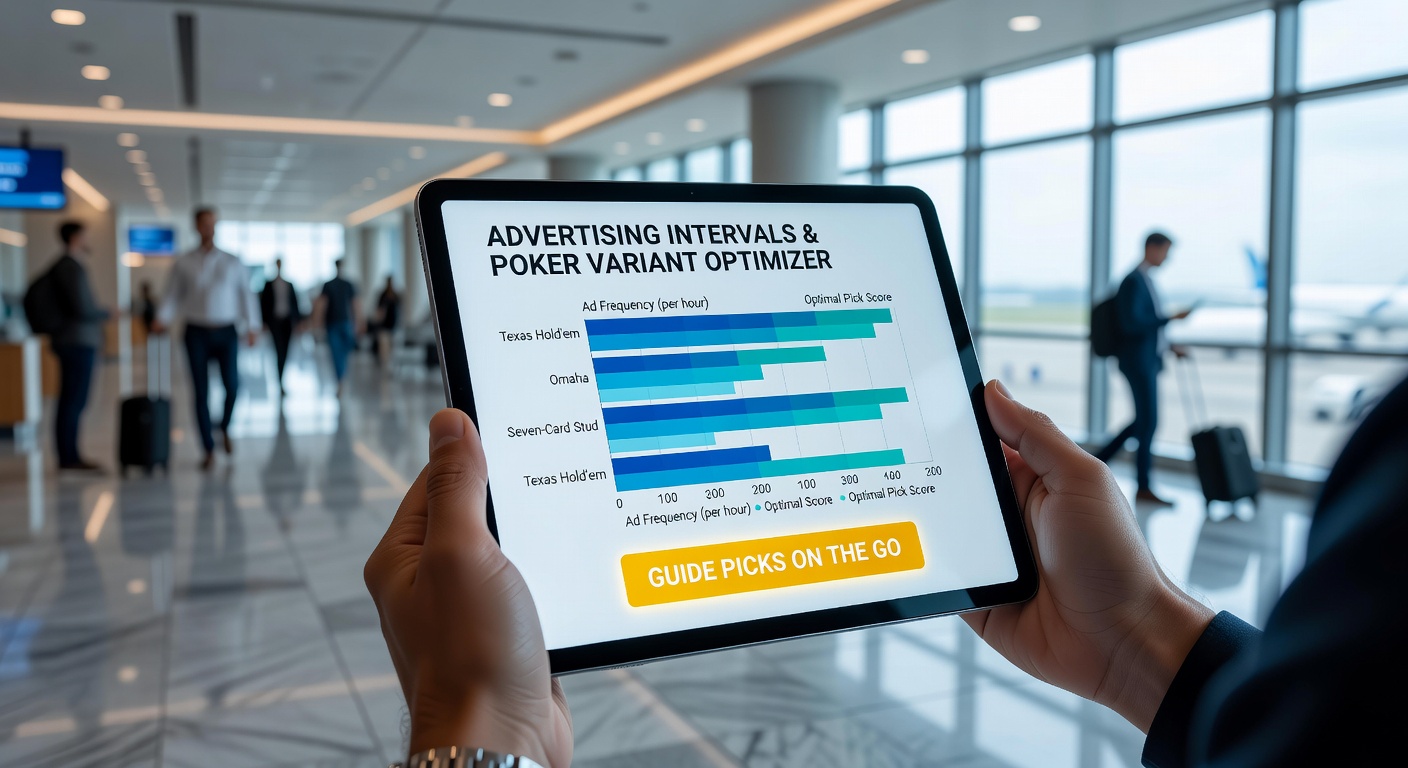 Mobile Benutzeroberfläche zeigt Werbebanner und Poker-Varianten-Auswahl in Echtzeit