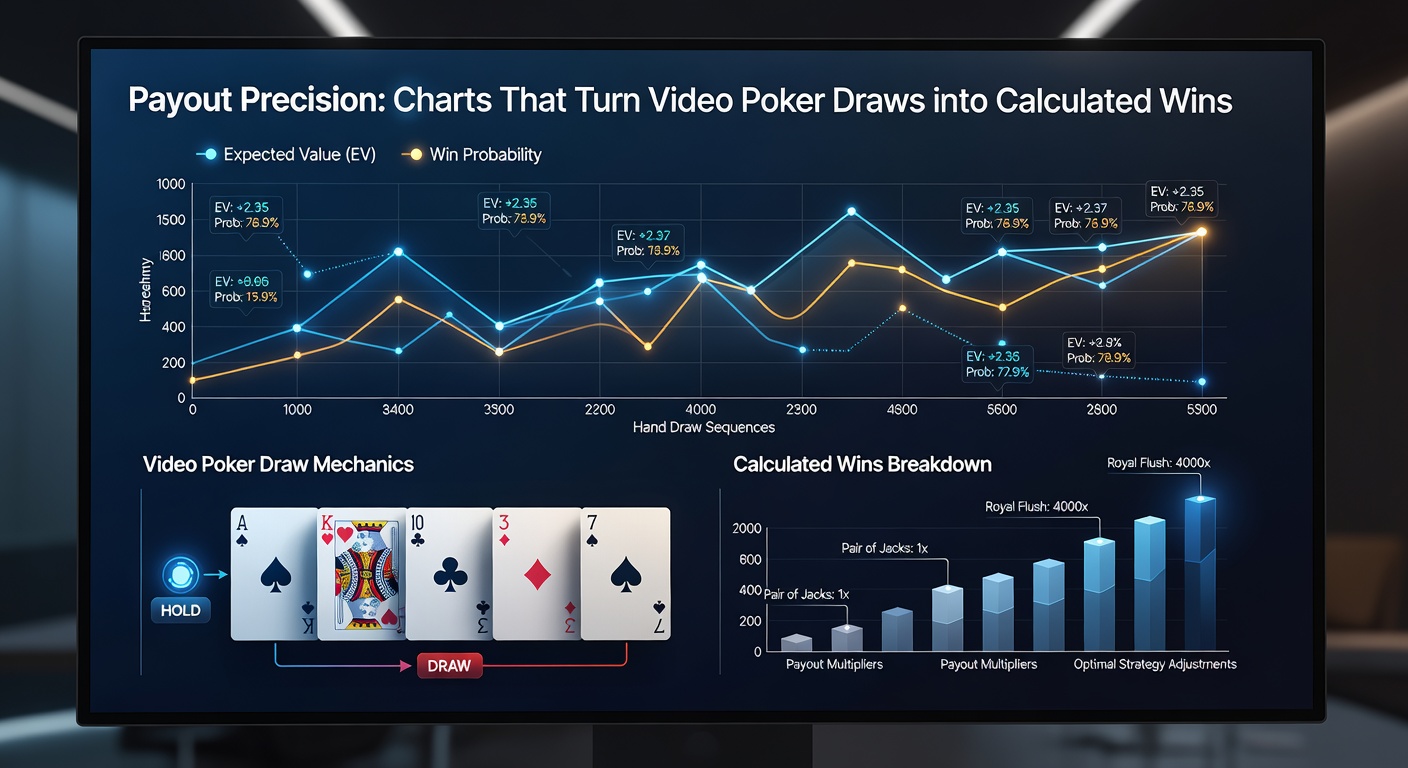 Visuelle Darstellung eines Video-Poker-Draws mit hervorgehobenen optimalen Hold-Optionen aus einer Payout-Chart