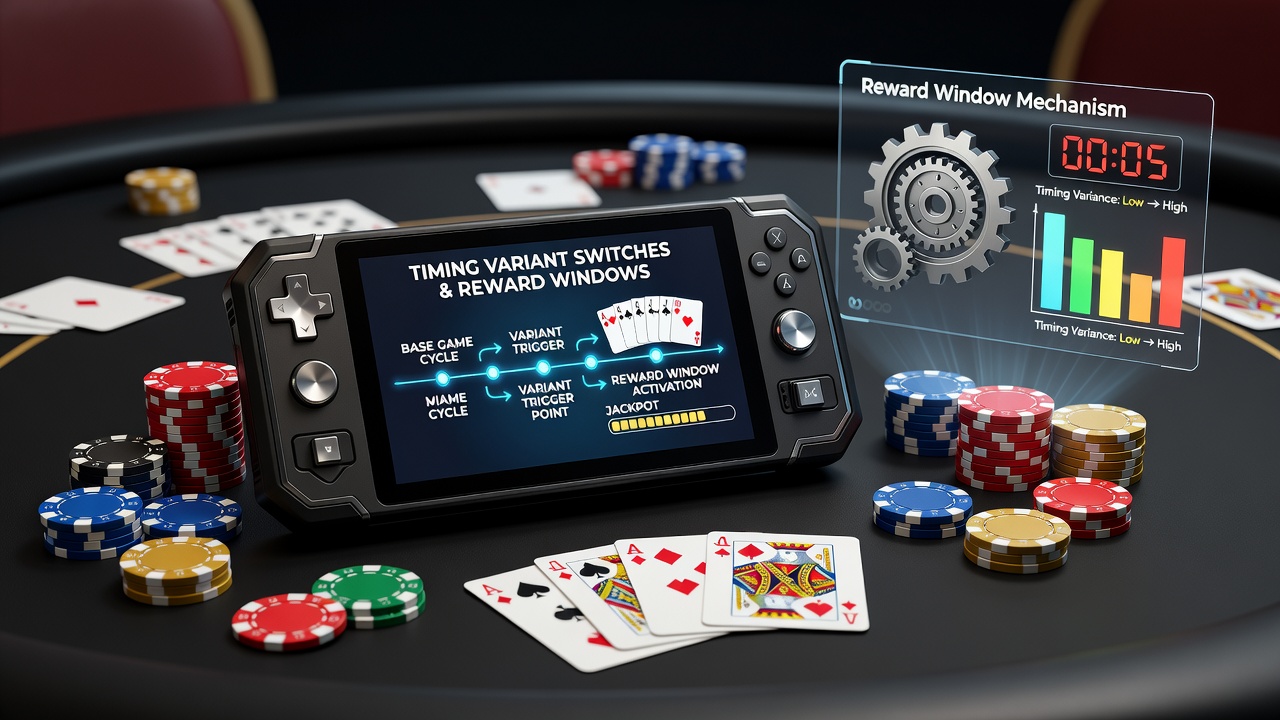 Analyse-Diagramm zu Variantenwechseln und Belohnungsfenstern in Draw-Poker-Sessions